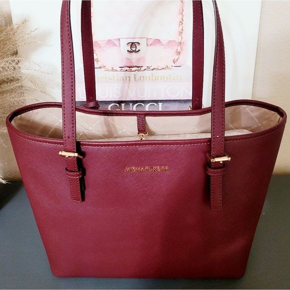 Michael Kors Jet Burgundy Leather Tote Bag - Picture 13 of 13